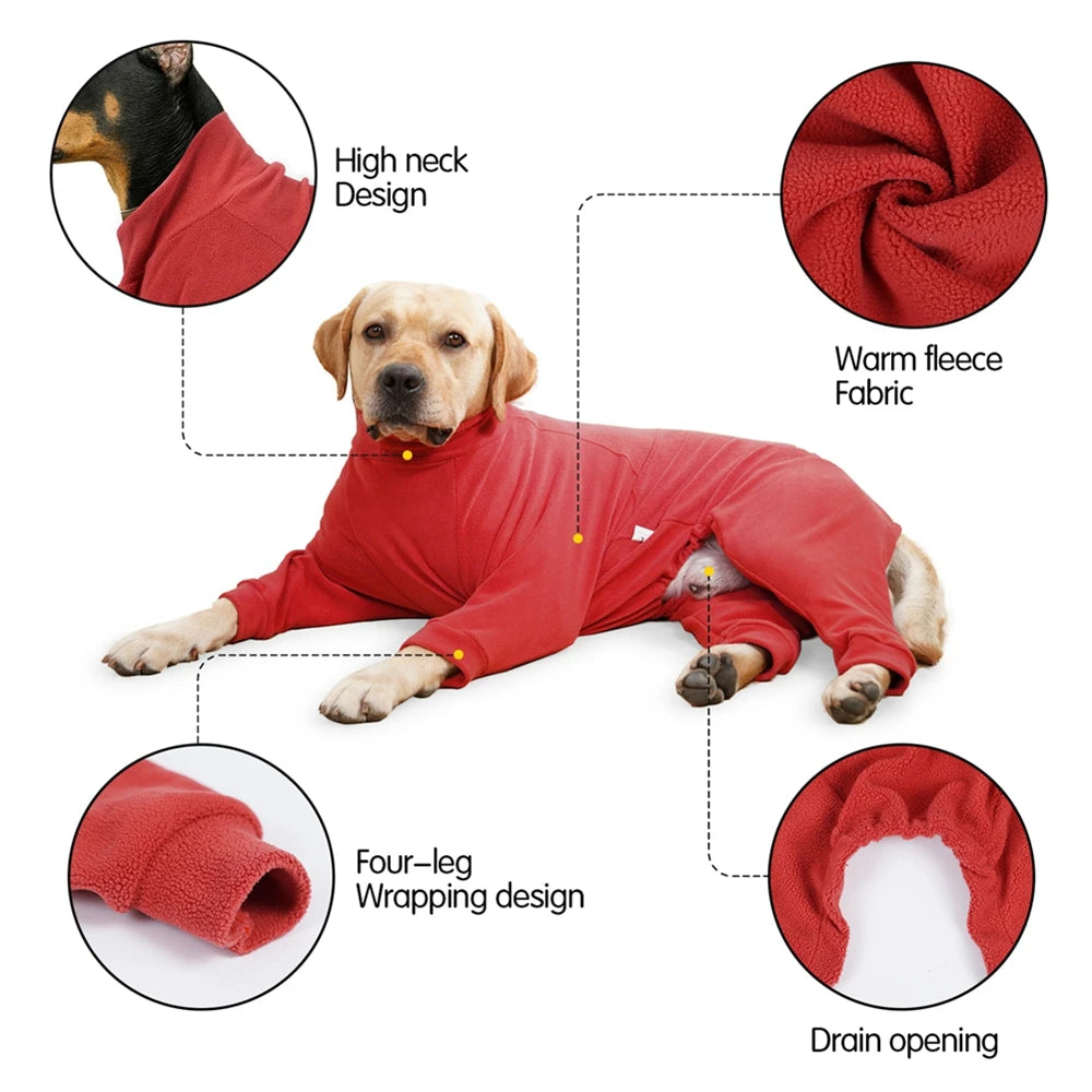 Fleece Full-Body Dog Snowsuit – Cozy 4-Leg Winter Coat for All Size Dogs