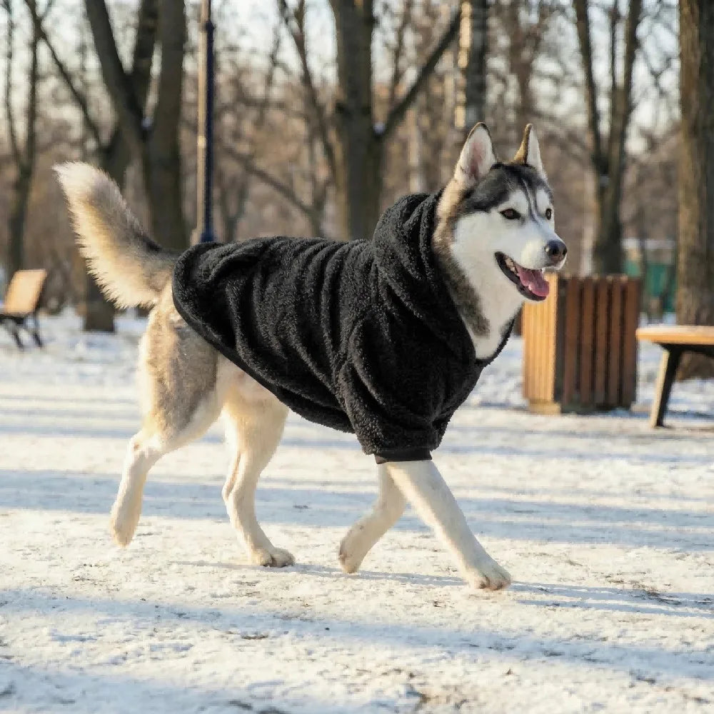 Winter Dog Hoodie Fleece Warm Coat – Medium & Large Dogs, Soft Outdoor Pet Jacket