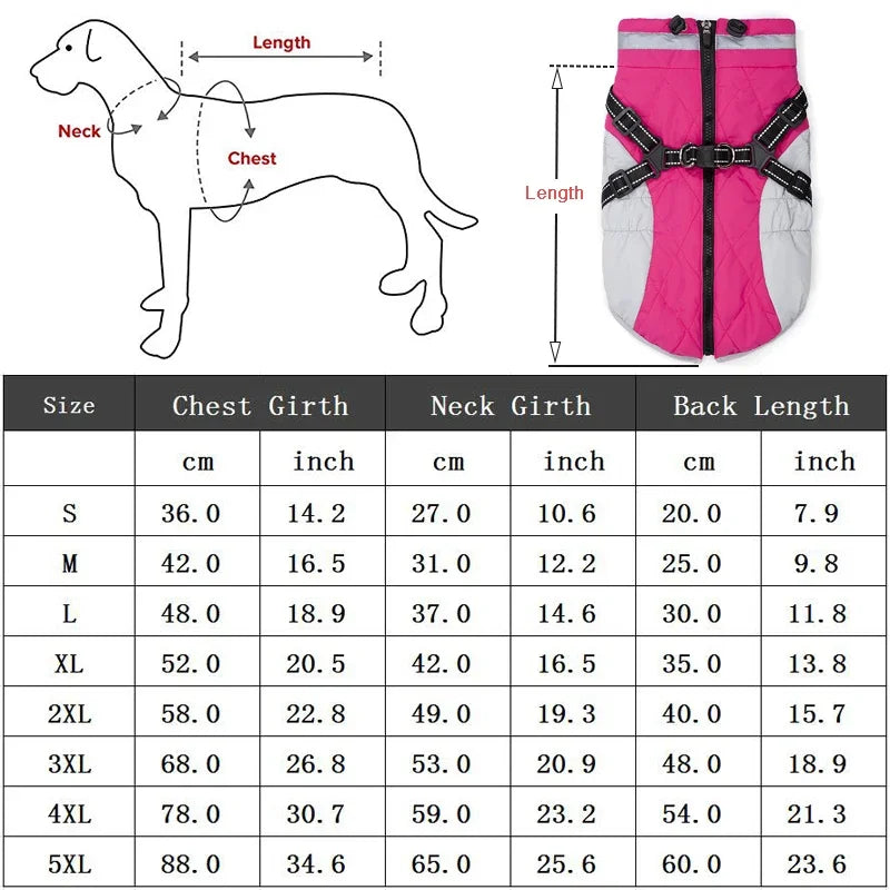 Waterproof Pet Jacket with Harness Winter Warm Coat for Small to Large Dogs Labrador Chihuahua French Bulldog - Outdoor Dog Clothes