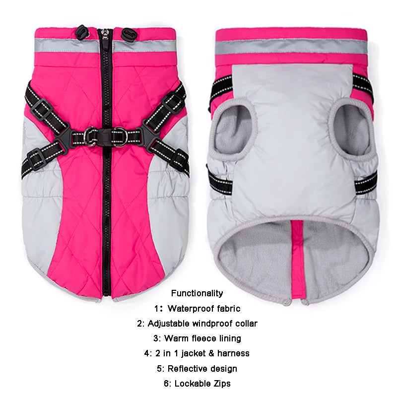 Waterproof Pet Jacket with Harness Winter Warm Coat for Small to Large Dogs Labrador Chihuahua French Bulldog - Outdoor Dog Clothes