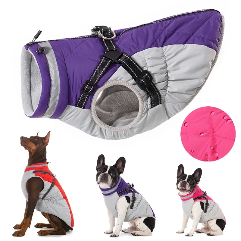 Waterproof Pet Jacket with Harness Winter Warm Coat for Small to Large Dogs Labrador Chihuahua French Bulldog - Outdoor Dog Clothes