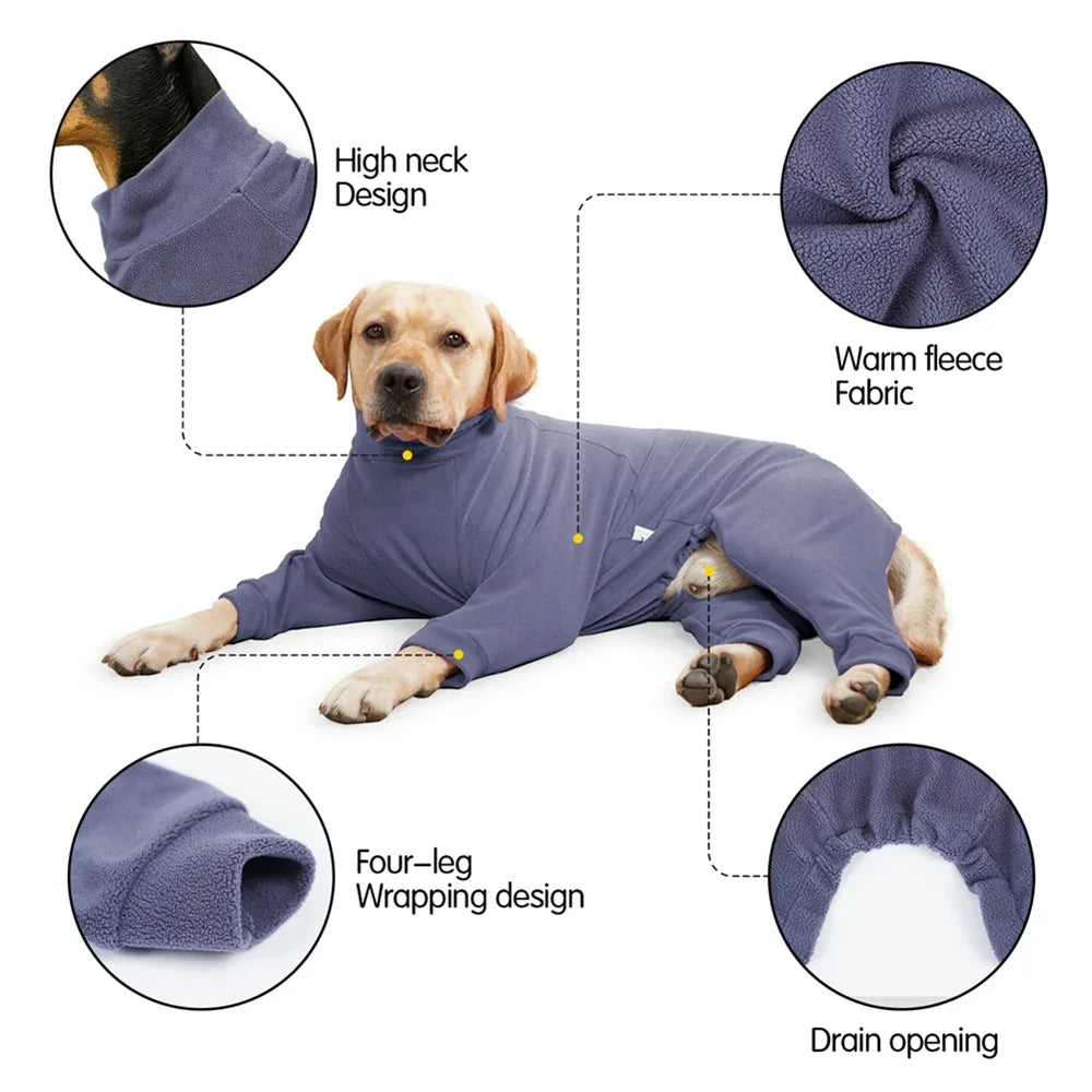Fleece Full-Body Dog Snowsuit – Cozy 4-Leg Winter Coat for All Size Dogs