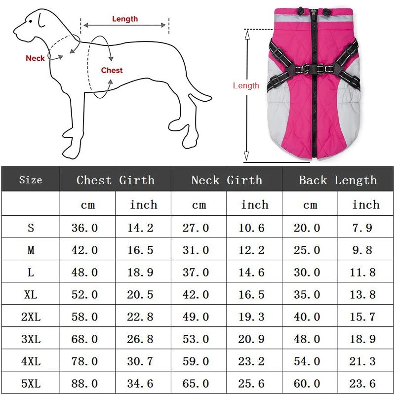 Waterproof Pet Jacket with Harness Winter Warm Coat for Small to Large Dogs Labrador Chihuahua French Bulldog - Outdoor Dog Clothes