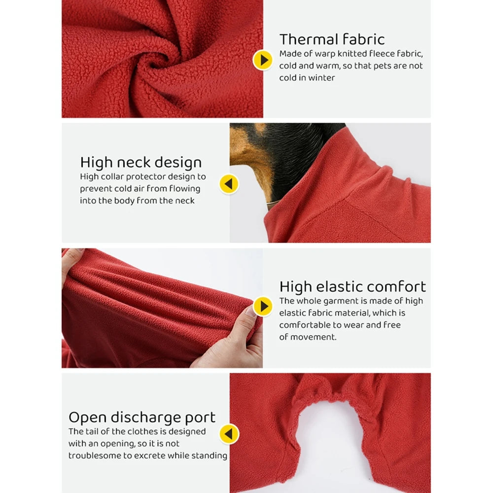 Fleece Full-Body Dog Snowsuit – Cozy 4-Leg Winter Coat for All Size Dogs